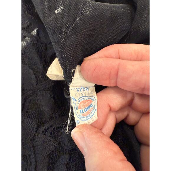 Vintage Ruched Evening Dress Womens 7/8 Black Beaded ILGWU Union 70s Formal Gown - Picture 10 of 13